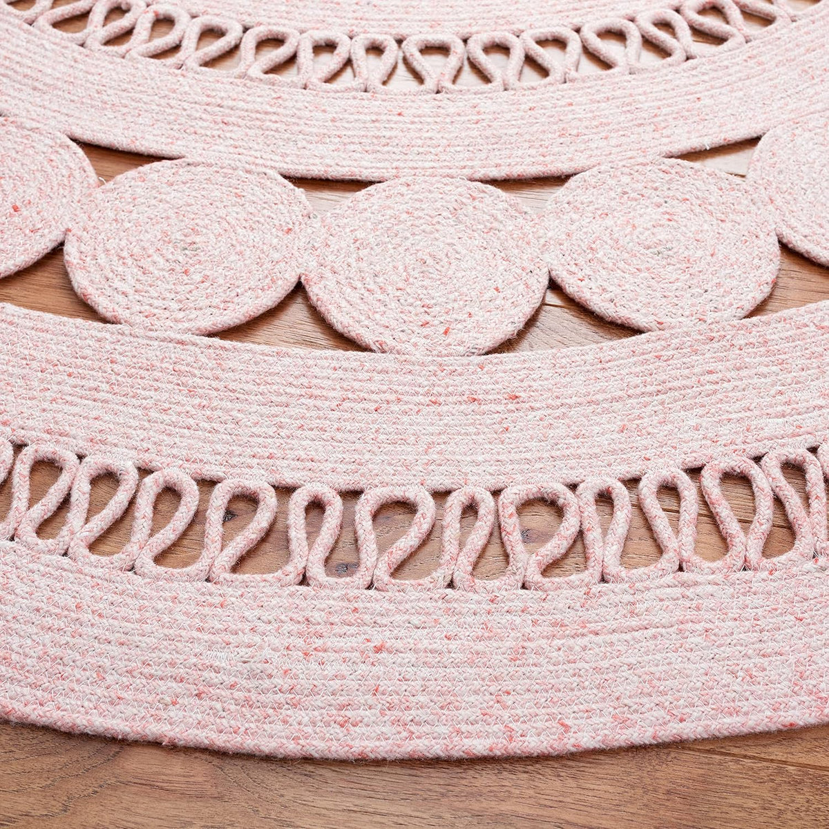 Cape Cod Collection Area Rug - 4' Round, Pink, Handmade Braided, Ideal for High Traffic Areas in Living Room, Bedroom (CAP222U)
