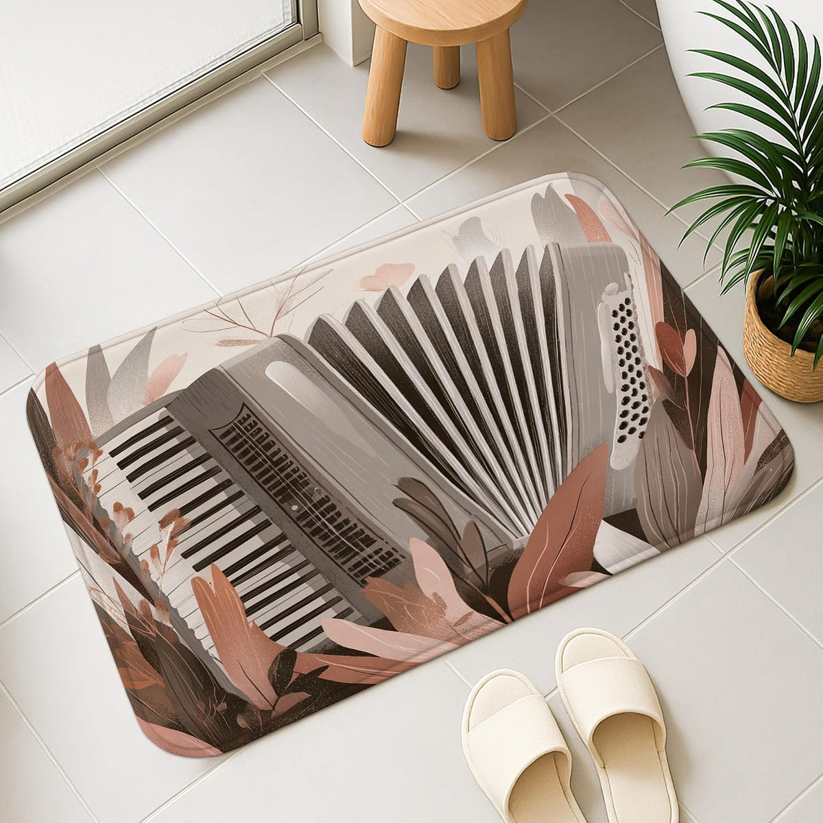 Elegant Floral Quick Dry Bath Mat, Modern Blush Peach Leaves Absorbent Non Slip Shower Mat, Spring Decorative Flannel Washable Bath Rugs for Bathroom Toilet Restroom 20x32 Inch