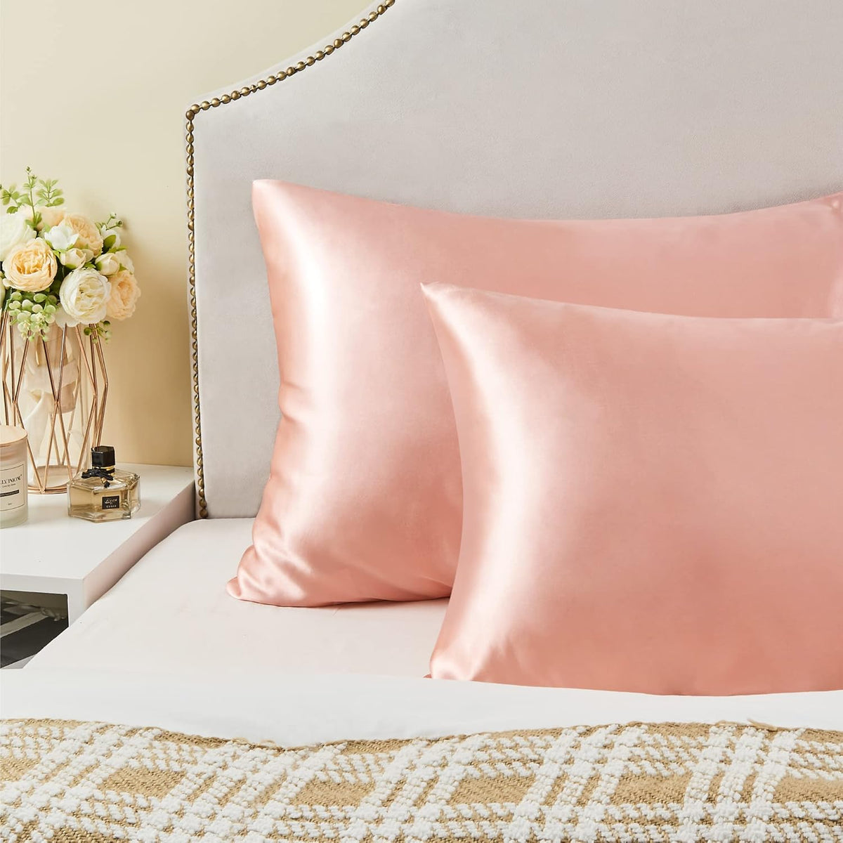 Zipper Satin Pillowcases, Standard Size 20"x26", Coral, Set of 2