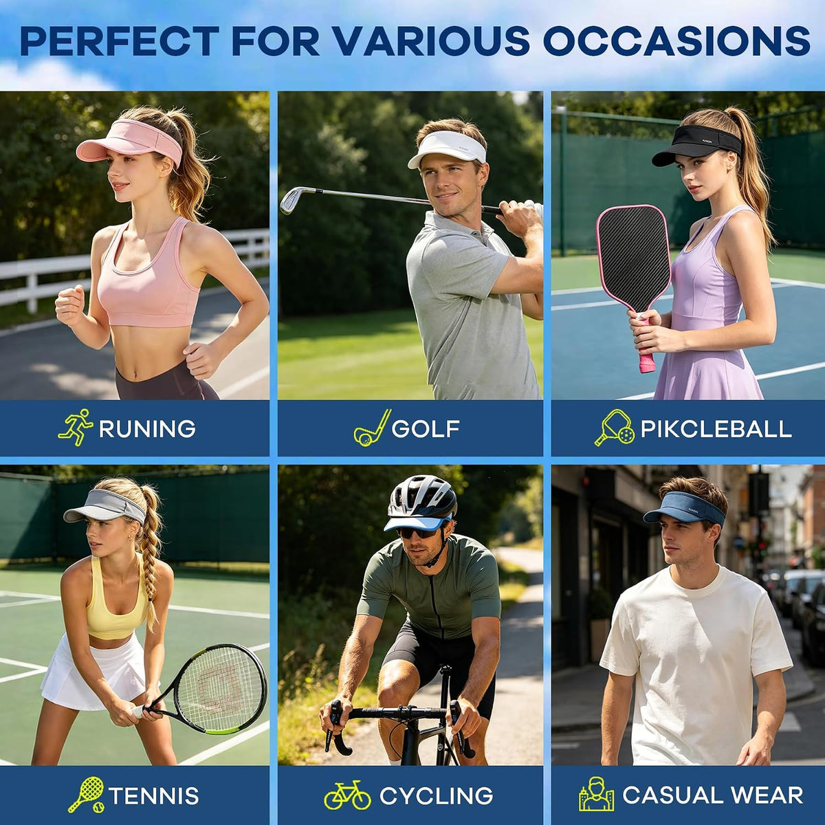 Sports Sun Visor Women Men Lightweight Quick-Dry Visor Hat with Sunglasses Slots Athletic Visor for Golf, Tennis