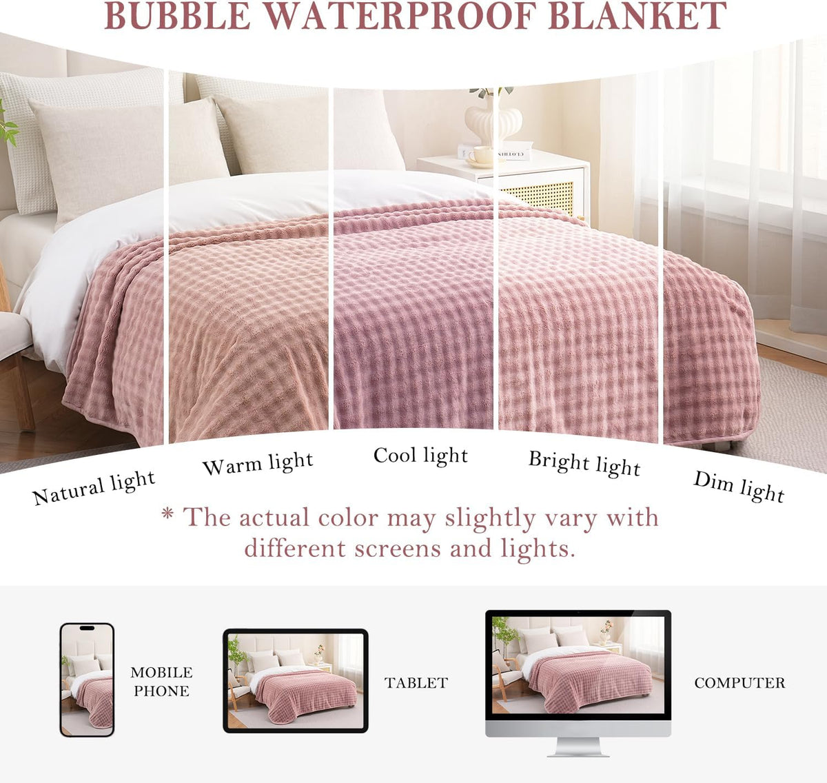 Waterproof Blanket for Pets Bed Couch Sofa Car, 30"x40", Dusty Pink