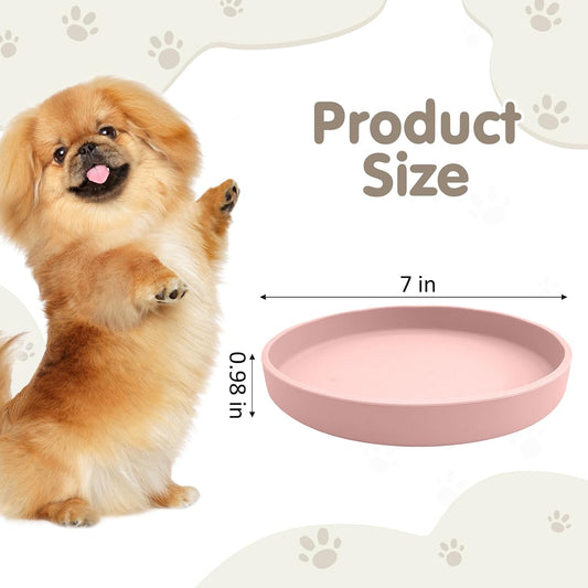 Silicone Dog Plates for Food Shallow Pet Bowl Flat Puppy Food Bowl Whisker Fatigue Cat Feeding Bowls Noiseless Dishes for Dry and Wet Food (Round Pink)