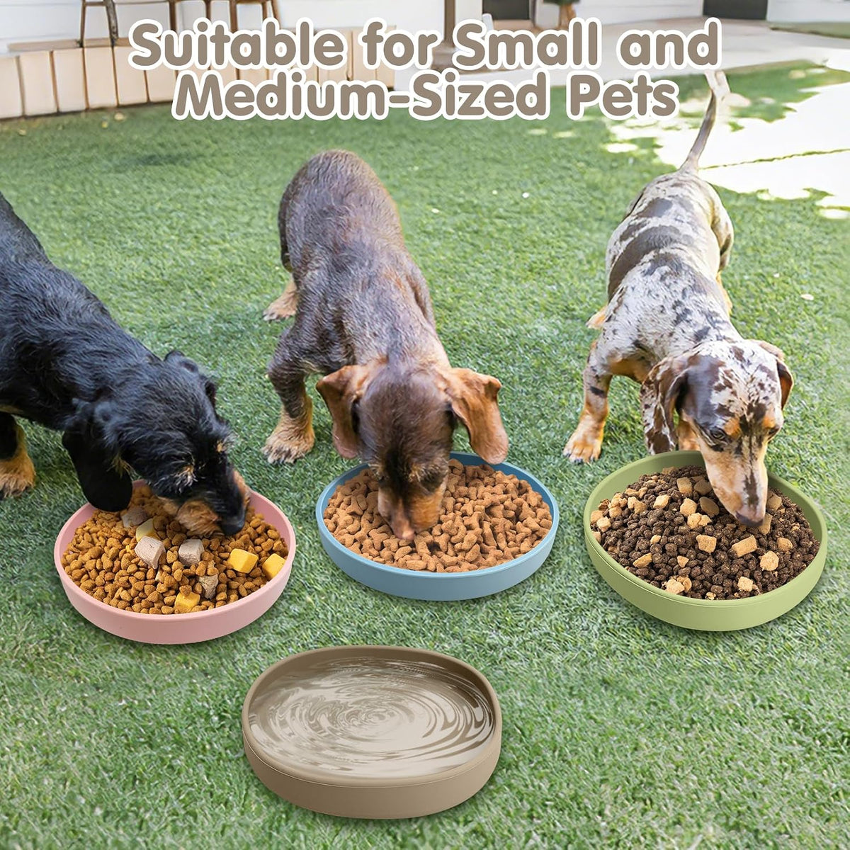 Silicone Dog Plates for Food Shallow Pet Bowl Flat Puppy Food Bowl Whisker Fatigue Cat Feeding Bowls Noiseless Dishes for Dry and Wet Food (Round Pink)