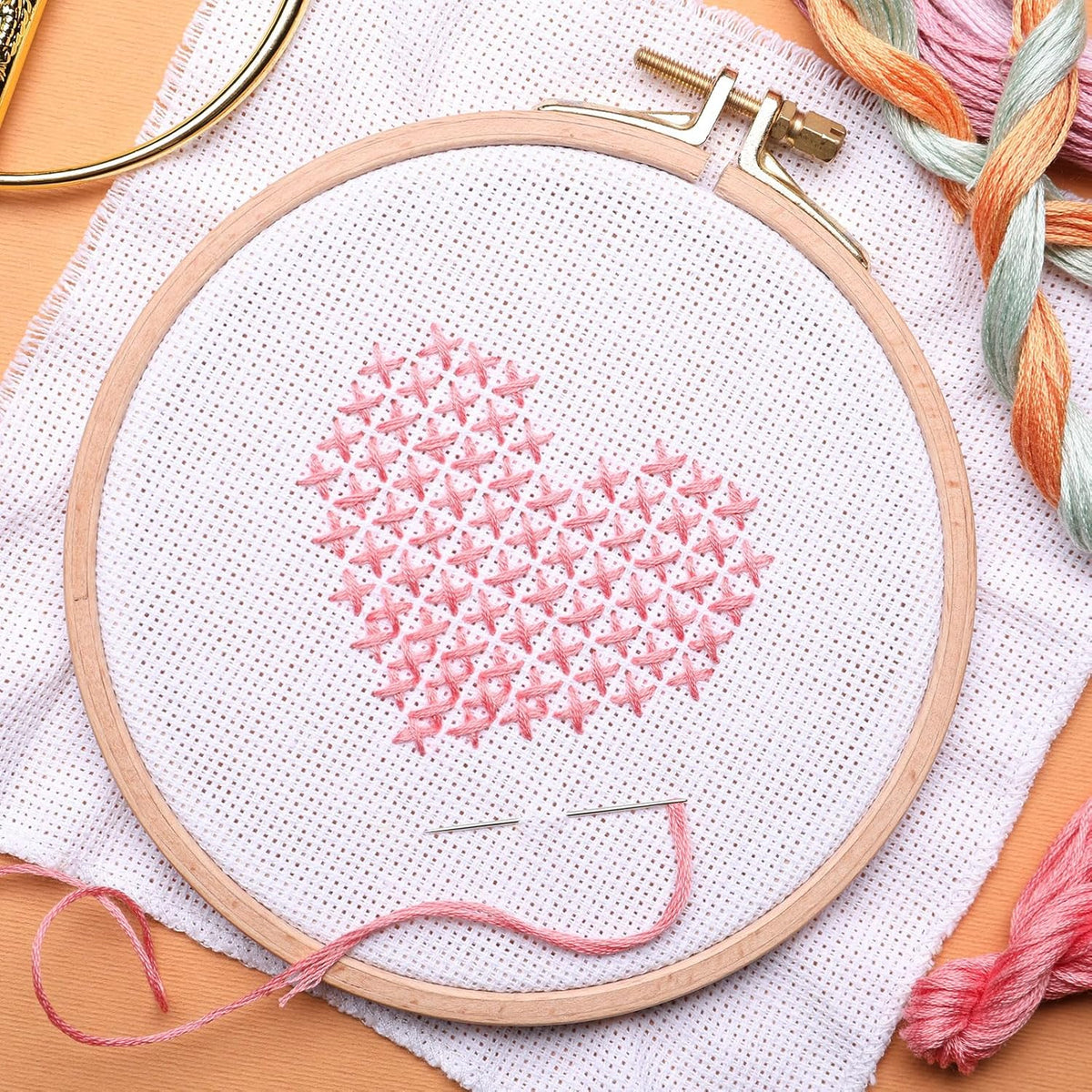 12 Skeins Embroidery Floss 8m Each Egyptian Long Fiber Cotton Cross Stitch Thread 26S/2x6 for Embroidery Projects Bracelet, Peach