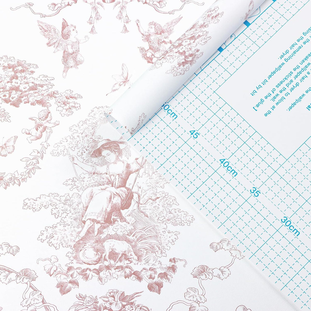 Peel and Stick Wallpaper Pink and White Wallpaper Vintage Toile Wall Paper for Bathroom Bedroom Living Room French Self Adhesive Removable Contact Paper for Cabinets 17.3"×78.7" Vinyl Rolls