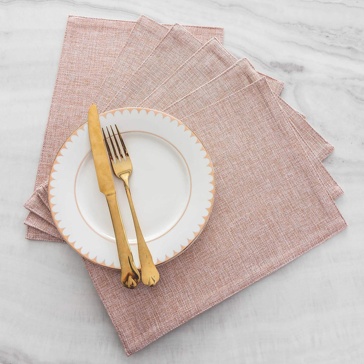 Placemats Set of 6 Pink Apricot Table Place Mats for Women Wedding Decoration Blush Placemats Washable Place Mats for Dining Kitchen Restaurant Table, Pink