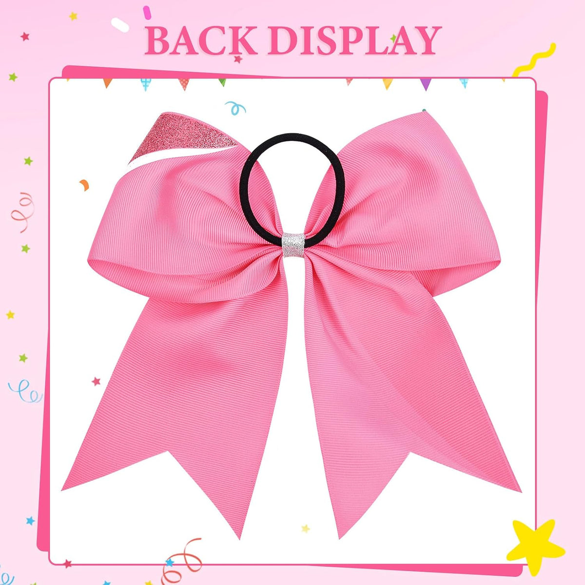 8PCS Cheer Bows Bulk Glitter Cheerleading Bows Girls Hair Bows Pink Cheer Bows Elastic Band Ponytail Holder for Cheerleaders Teen Girls College Sports Competition