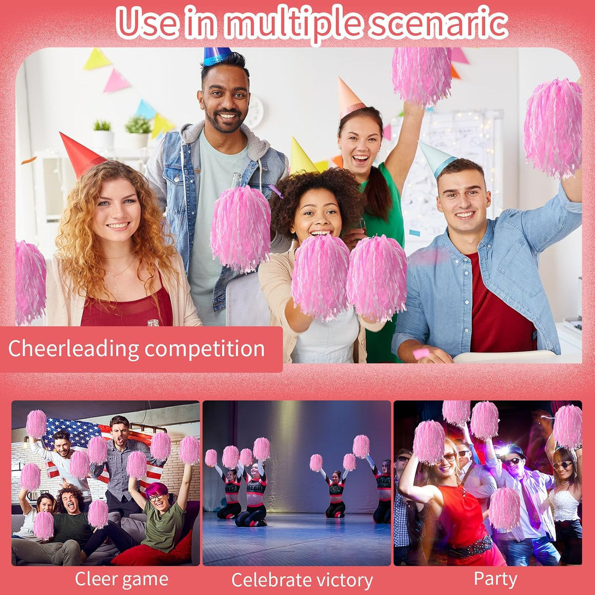 40 Pcs Pom Poms Cheerleading with Baton Handle