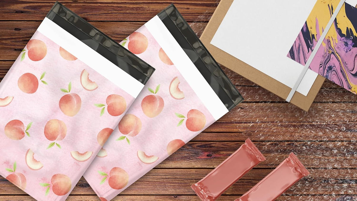 10x13 (100) Peaches Designer Poly Mailers Waterproof Self Sealing Tear Resistant Polymailers Shipping Envelopes Premium Printed Bags For Small Businesses