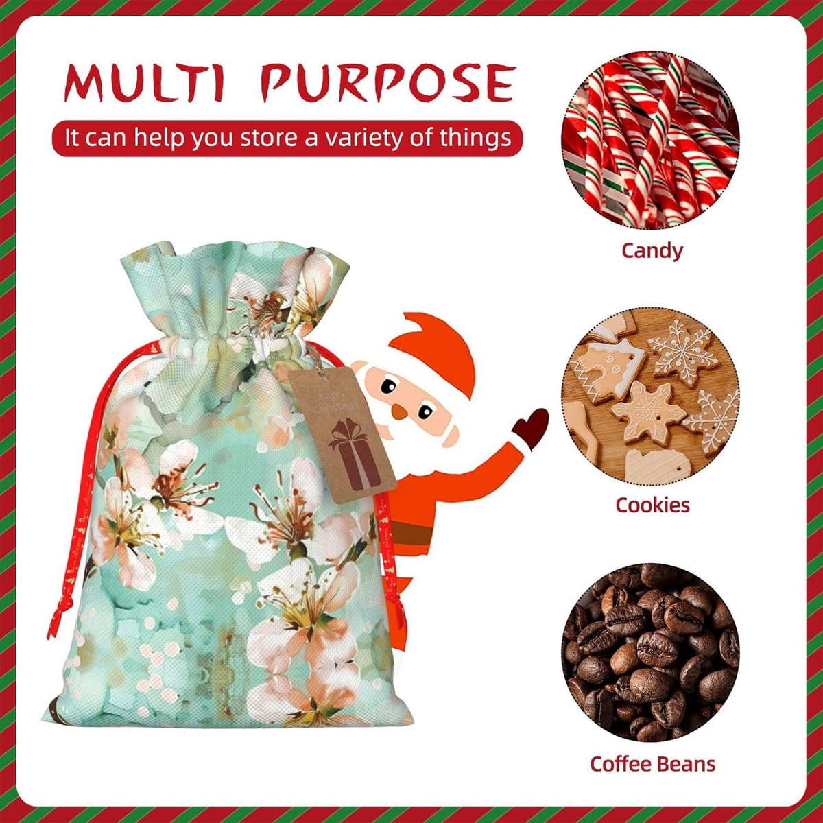 Airy Aqua Peach Blossom Print Drawstring Gift Bags Various Sizes Perfect For Gifts Bulk Plastic Packaging Bags