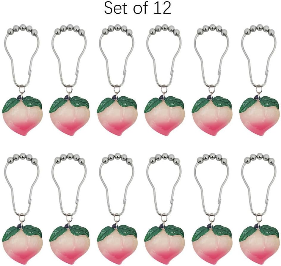 Peach Shower Curtain Hooks Rings for Peach Bathroom Decor, 12 Pcs Rust Proof Stainless Steel Shower Hook for Peach Theme Bathtub Shower Rod Decoration, Bedroom, Room Home Curtain Hanger