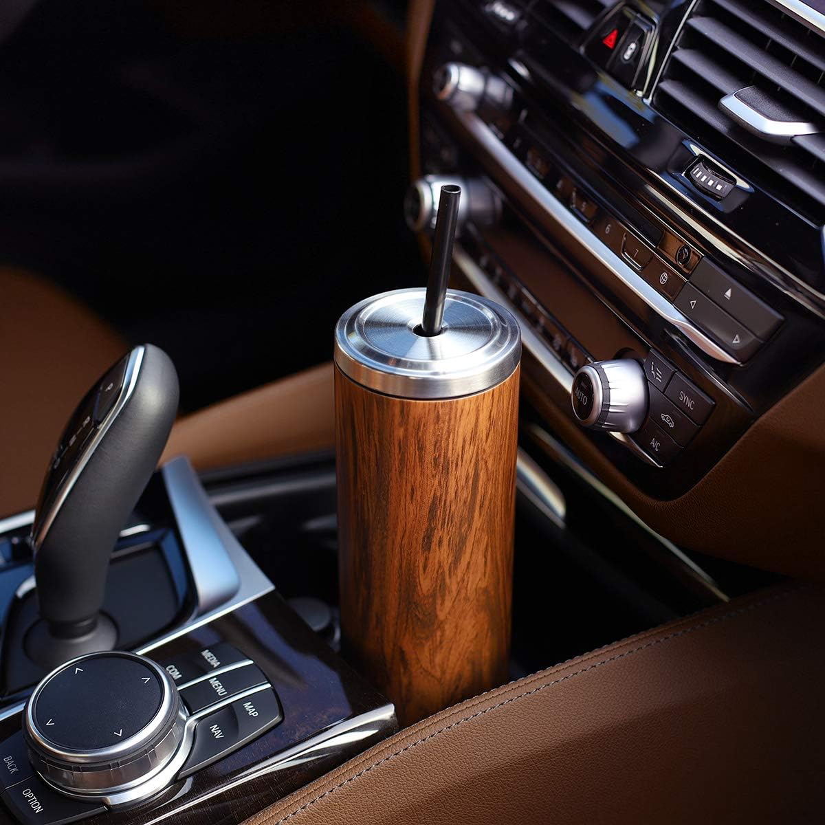 Stainless Steel Skinny Insulated Tumbler Cup with Lid and Reusable Straw - 16 oz (Assorted Colors) (Rose Gold)