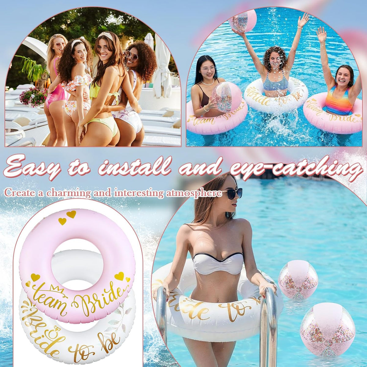 6 Pcs Bachelorette Pool Floats Set Round Swim Ring & Beach Ball