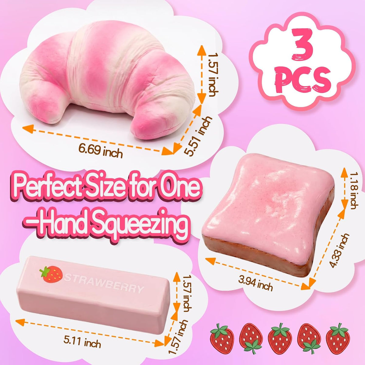 3Pack Squishy Fidget Toys,Large Slow Rising Squeeze Toys for Kids,Cheese Squishy Stress Relief Toys,Kawaii Pink Soft Squishy,Sensory Squeeze Toys for Birthday Gifts Party Favors