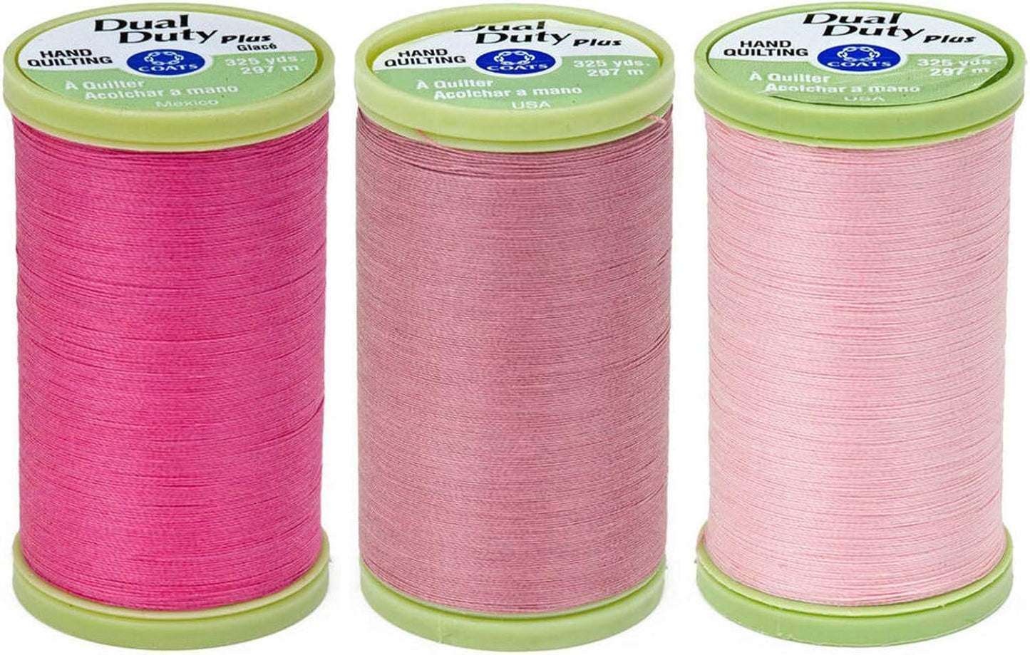 3-Pack Bundle - Dual Duty Plus Hand Quilting Thread - Pretty Pinks Set- Hot Pink, Pink, and Almond Pink. 325 Yards Each.