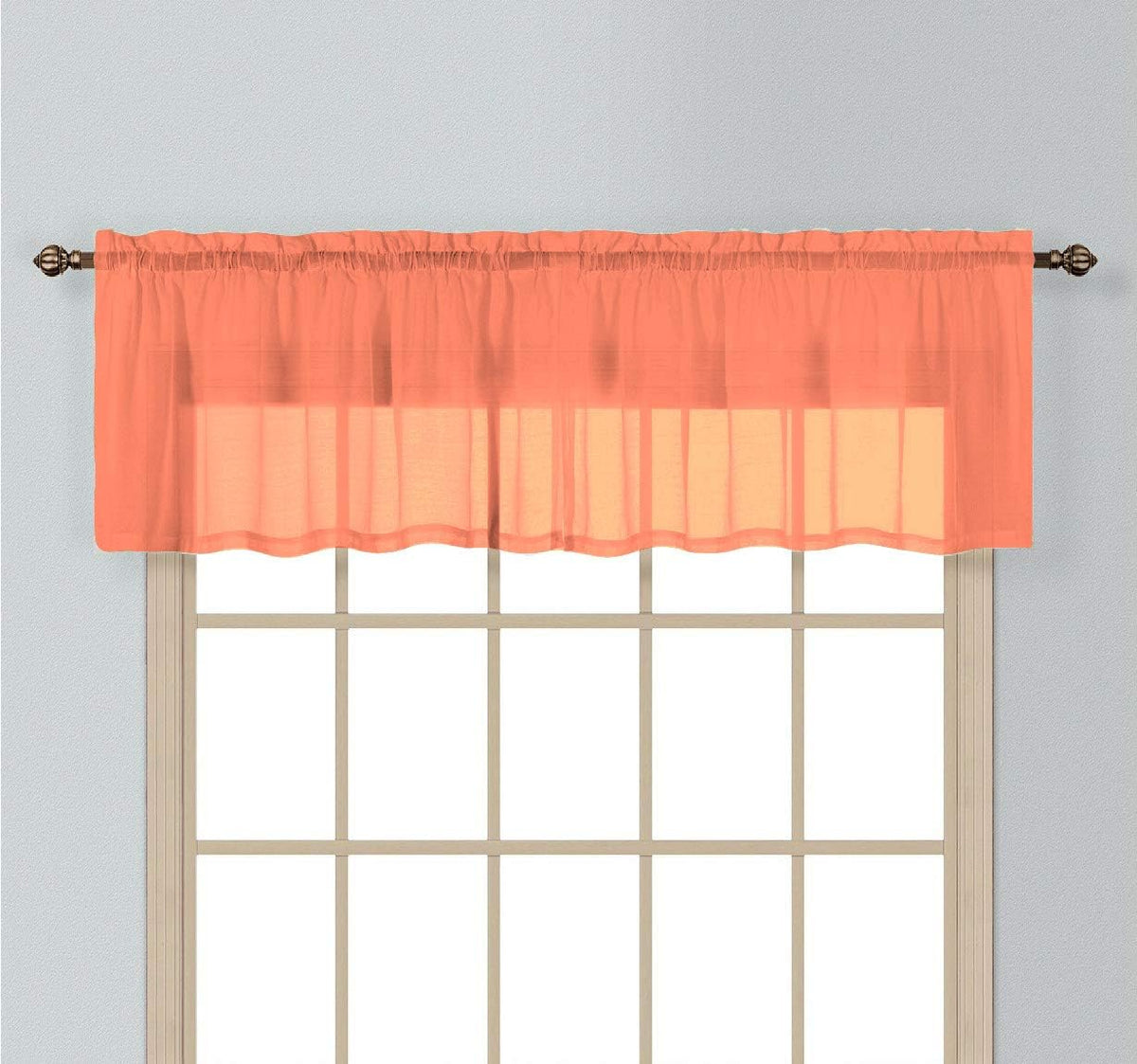 1 Piece Sheer Voile Rod Pocket Window Curtain Straight Valance (18" Length, Salmon)