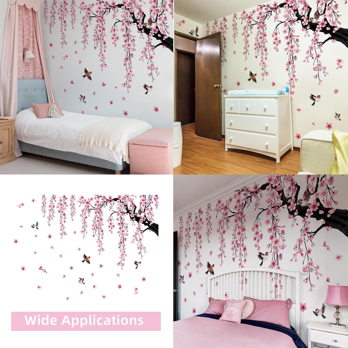 Lilac Wall Decoration 4 Sheets Large Cherry Blossom Tree Wall Stickers
