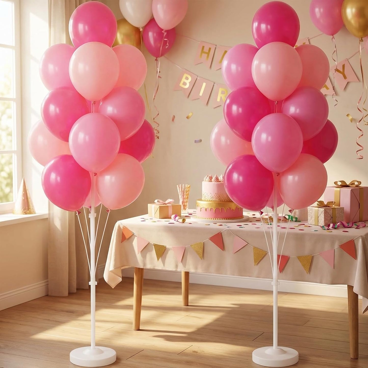 Balloon Column Kit Set of 2 With Balloons Included - Balloon Tower with Stand, Base, and Pole,Backdrop Decoration for Wedding, Baby Shower, Birthday Party, or Bachelorette Parties (Pink)