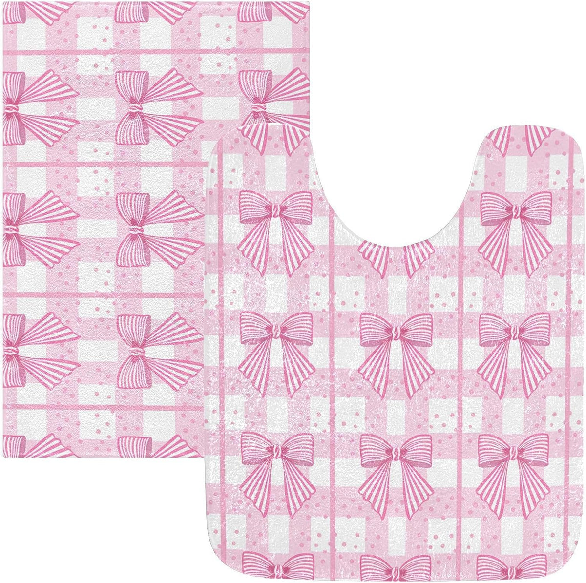 Pink Striped Bows Bathroom Rug, Non Slip Dry Quickly Bath Mat, Absorbent Soft Bath Rug, Home Decor Accessories, 24"x16"