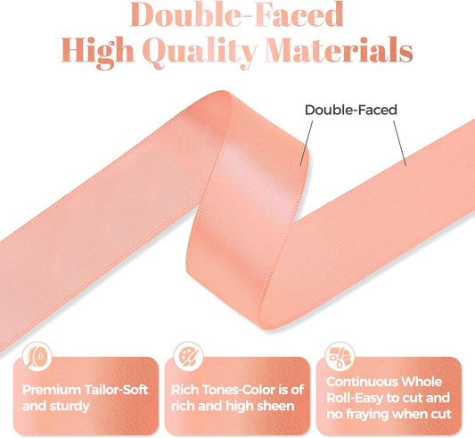 Peach Satin Ribbon, Double Faced 7/8 Inch X 50 Yards, Premium Satin Ribbon for Gift Wrapping, Crafts, Hair Bow Making, Sewing, Flower Bouquet, Wedding Party Decor