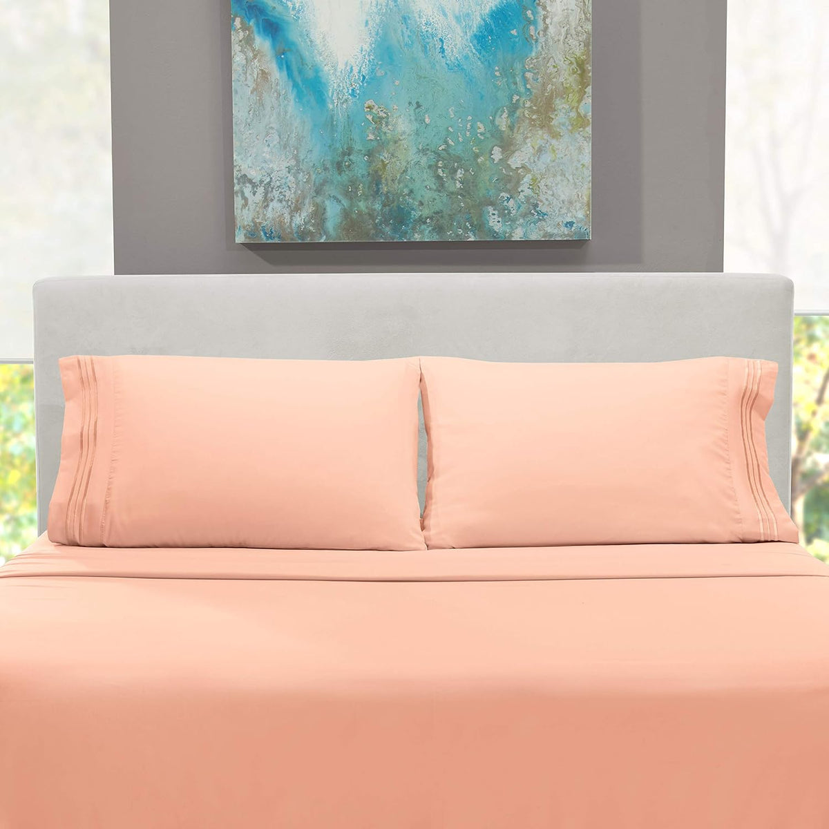 Queen Size Sheets - 4 Piece Bed Sheet Set, Hotel Luxury Double Brushed Bed Sheets - Extra Soft Bedding Sheets & Pillowcases, Queen, Peach