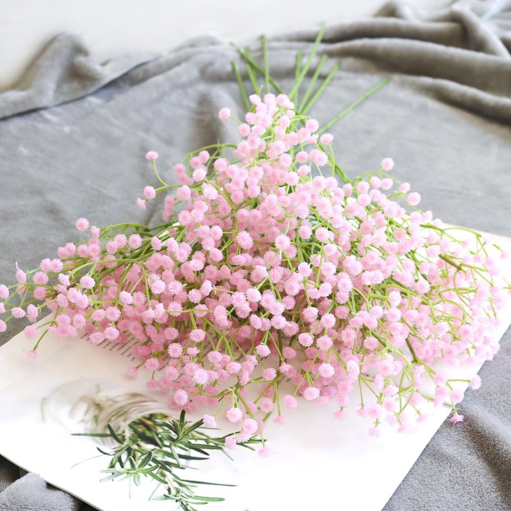 10Bundles Babys Breath Artificial Flowers 24.8in Fake Baby Breath Spring Flowers Real Touch Faux Gypsophila Flowers Bouquet for Outdoors Wedding DIY Bouquet Arrangement Party Home Table Decor(Pink)
