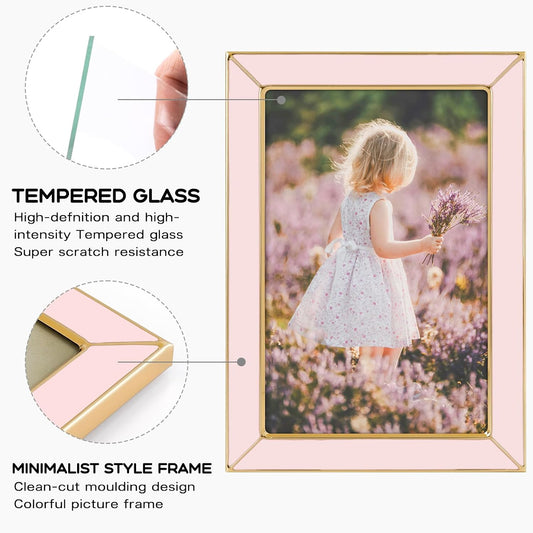2 Pack 4x6 Pink Enamel Picture Frame, Gold Metal Edge