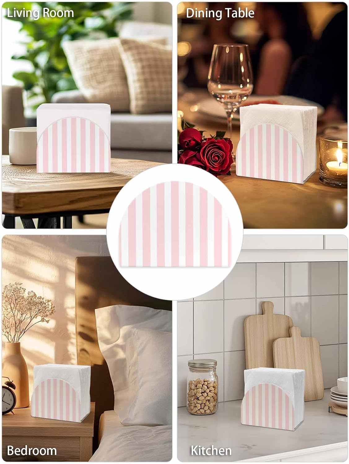 Napkin Holder for Table 1 Pack Pink Stripes Acrylic Standing Napkin Holder Pink White Vertical Striped Upright Tissue Dispenser for Dining Room Kitchen Countertops Indoor & Outdoor Use
