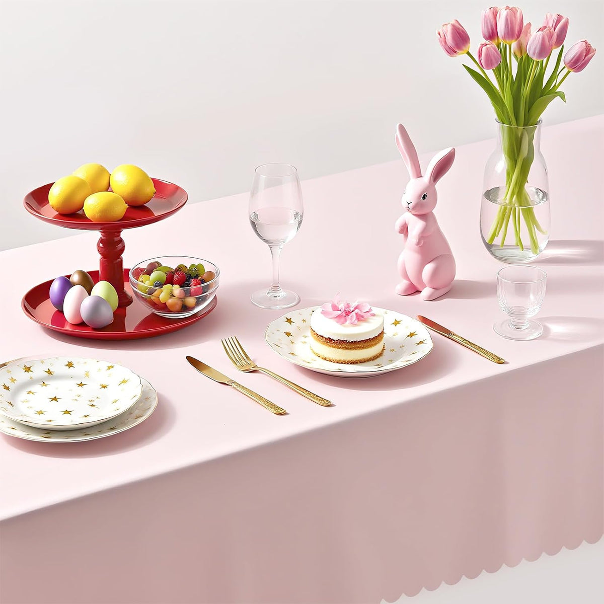 3 Pack Plastic Light Pink Tablecloth, Disposable Scalloped Edge Table Cloth Waterproof Rectangle Pink Table Cover for Birthday Bridal Wedding Baby Shower, 54 X 108 Inch
