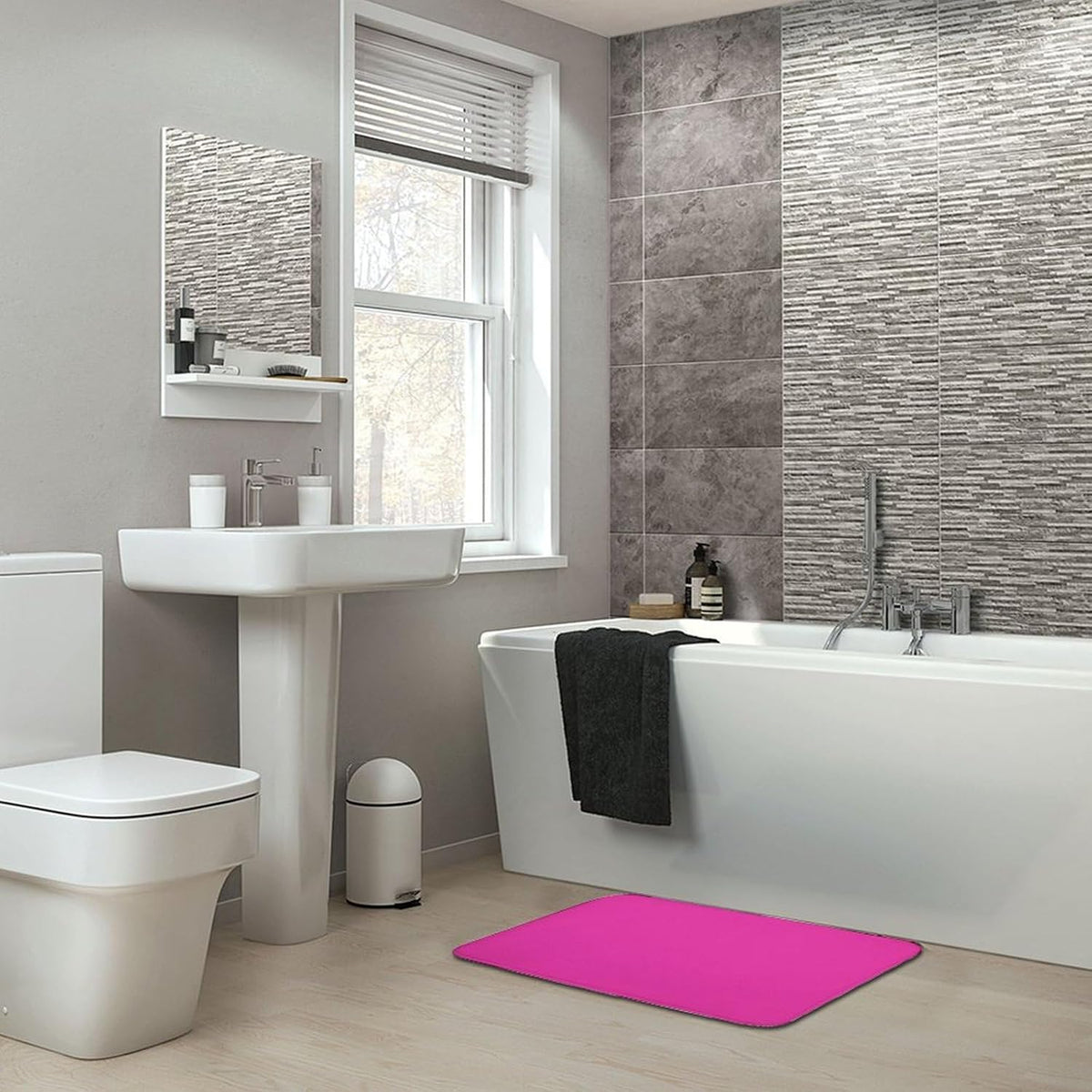 Solid Plain Bright Pink Bath Mat Rug 32x20, Ultra Soft Bathroom Rug, Non Slip and Absorbent Bath Rug Carpet for Bathroom Floor, Tub and Shower