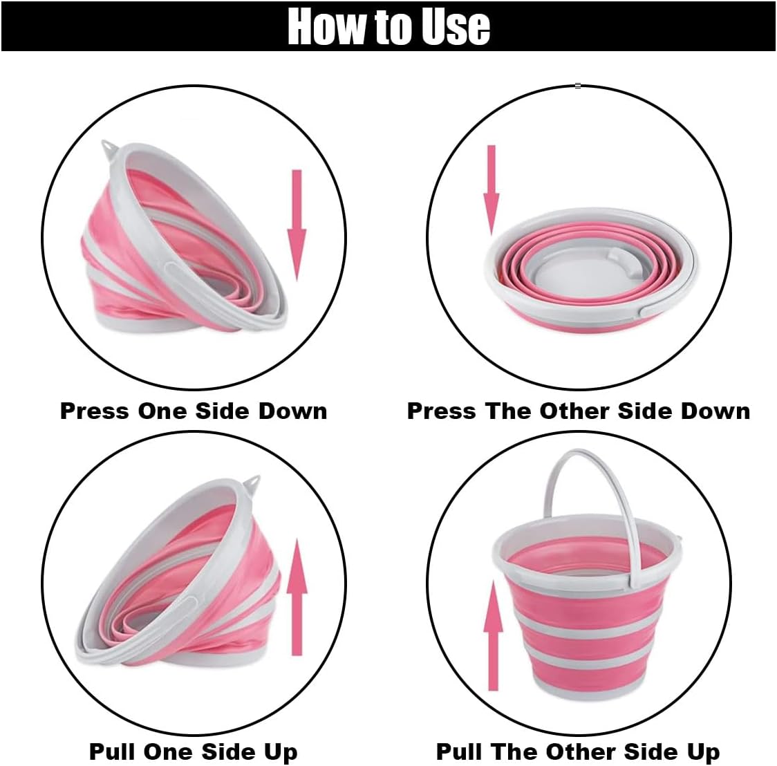 Car Collapsible Bucket, 10L 2.6 Gallon Folding Bucket Auto Cleaning Plastic Water Bucket, Foldable Portable Bucket Space Saving for Indoor Outdoor Car Wash Garden Camping (Pink)