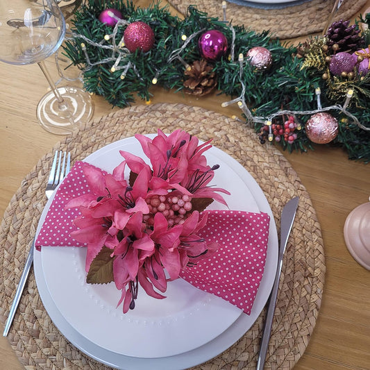 Set of 4 100% Cotton Cloth Napkins 15"x15" - Reusable Napkins, Dining Table Decor - Soft Durable Dinner Napkins for Everyday Gatherings, Thanksgiving, Christmas - Pink Small Polka Dot