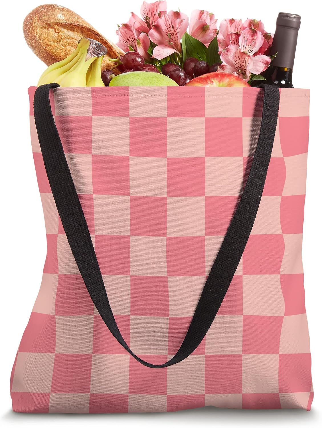 Pink Peach Checkered Aesthetic Checkerboard Preppy Check Tote Bag