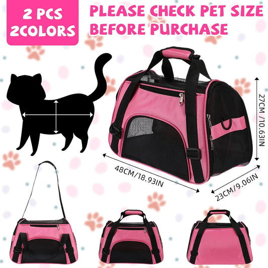 2 Pcs Pet Carrier for Cat Soft Sided Travel Bag, M, Pink, Purple