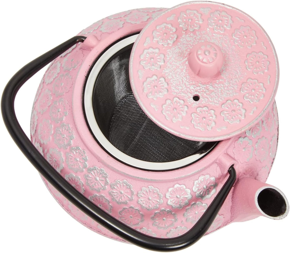 Cast Iron Tea Kettle - Stainless Steel Infuser & Loose Leaf Tea Steeper - Heat Retention in Pink Cast Iron Kettle - 34 oz