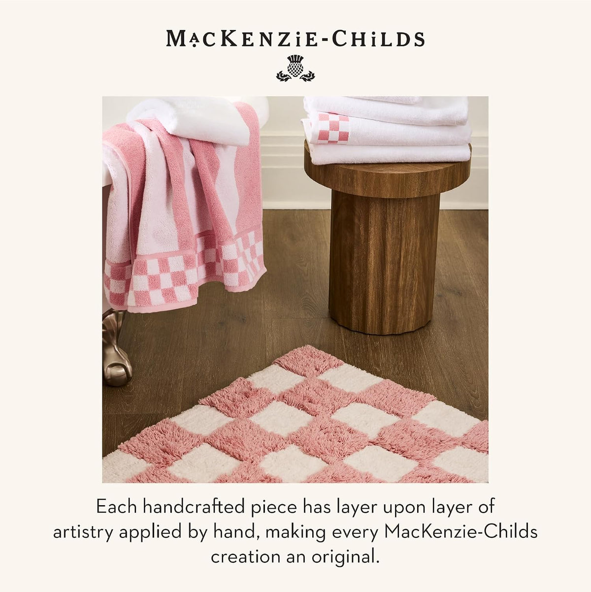 Cotton Bath Towel, Pink-and-White Rosy Check