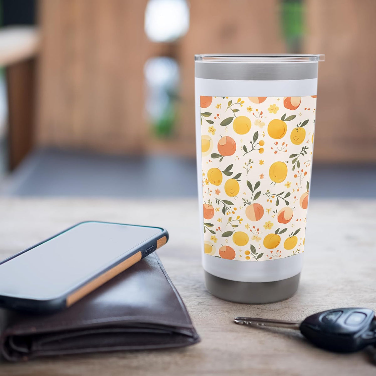 Vintage Peach Fruit Pattern Art Stainless Steel Insulated Tumbler