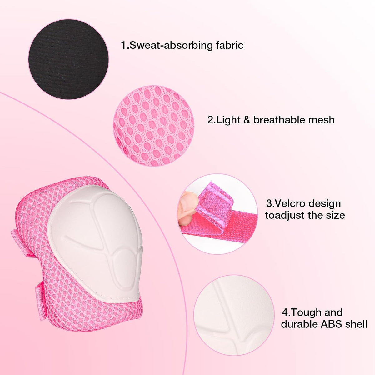 Kids Protective Gear Set - Knee Pads Elbow Pads with Wrist Guards for Ages 3-12 | 3-in-1 Safety Protective Gear for Skating, Cycling, Biking, Roller Skates, Scooters (Pink, S(3-7Years))