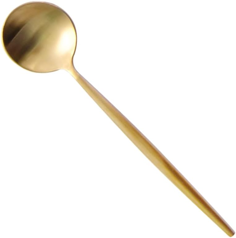 Flatware Silverware Set, 1/4/6/8/10/12pcs 304 Stainless Steel Coffee Spoon Creative Dessert Spoon Stirring Spoon Small Round Spoon, Tableware Cutlery Set(Pink Gold,6 Pieces)