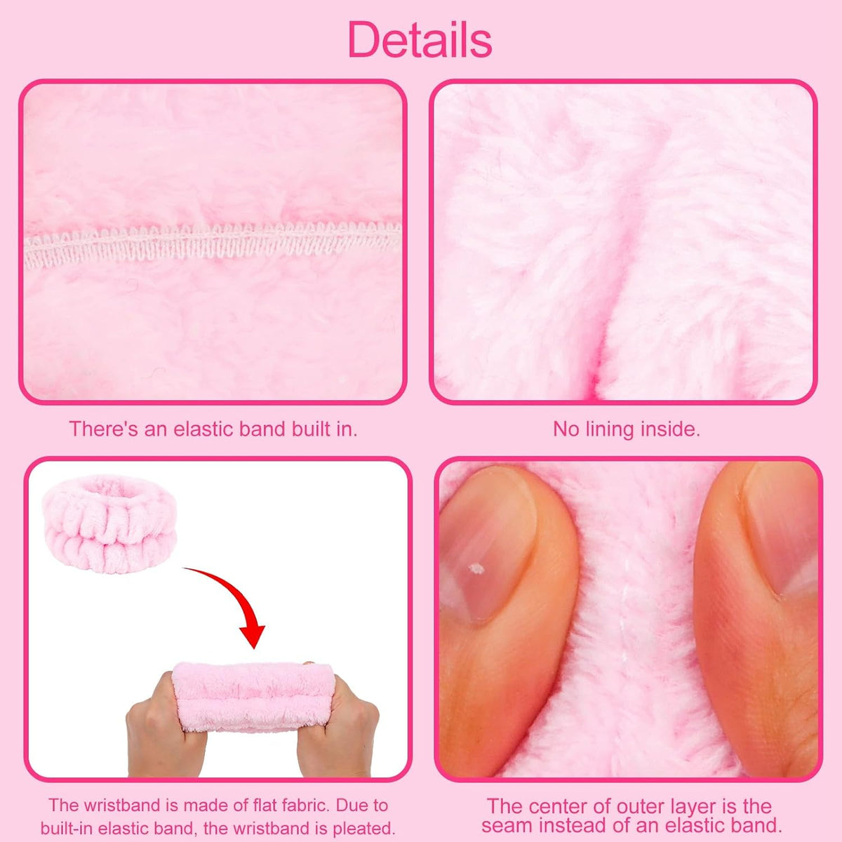 Wecoe Pink Spa Headband & Wristband Set for Washing Face Hair Clips