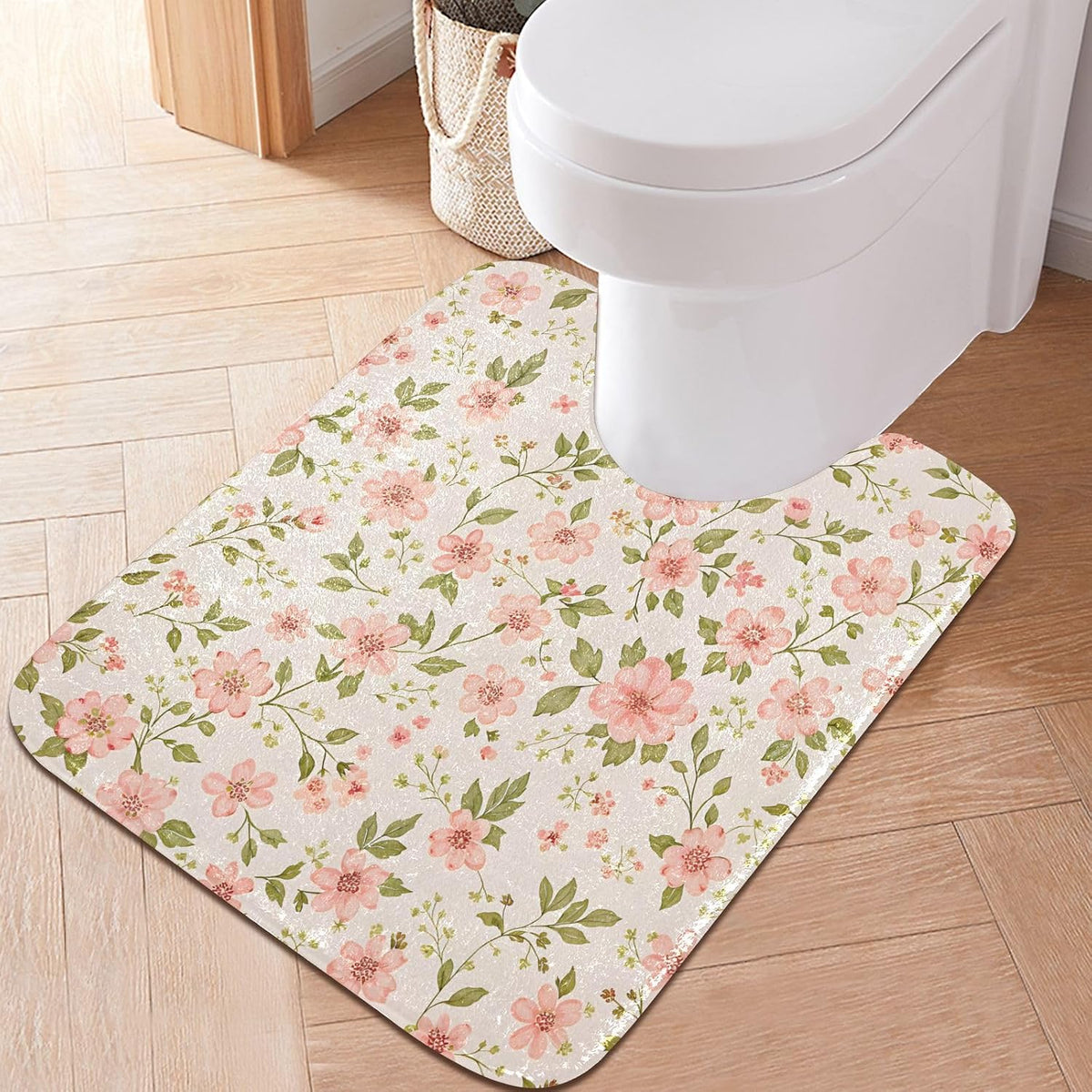 Pink Flowers Bathroom Mat Rug 24" x 16" Non Slip Super Absorbent Quick Dry Bath Mats for Bathtub Fluffy Rugs