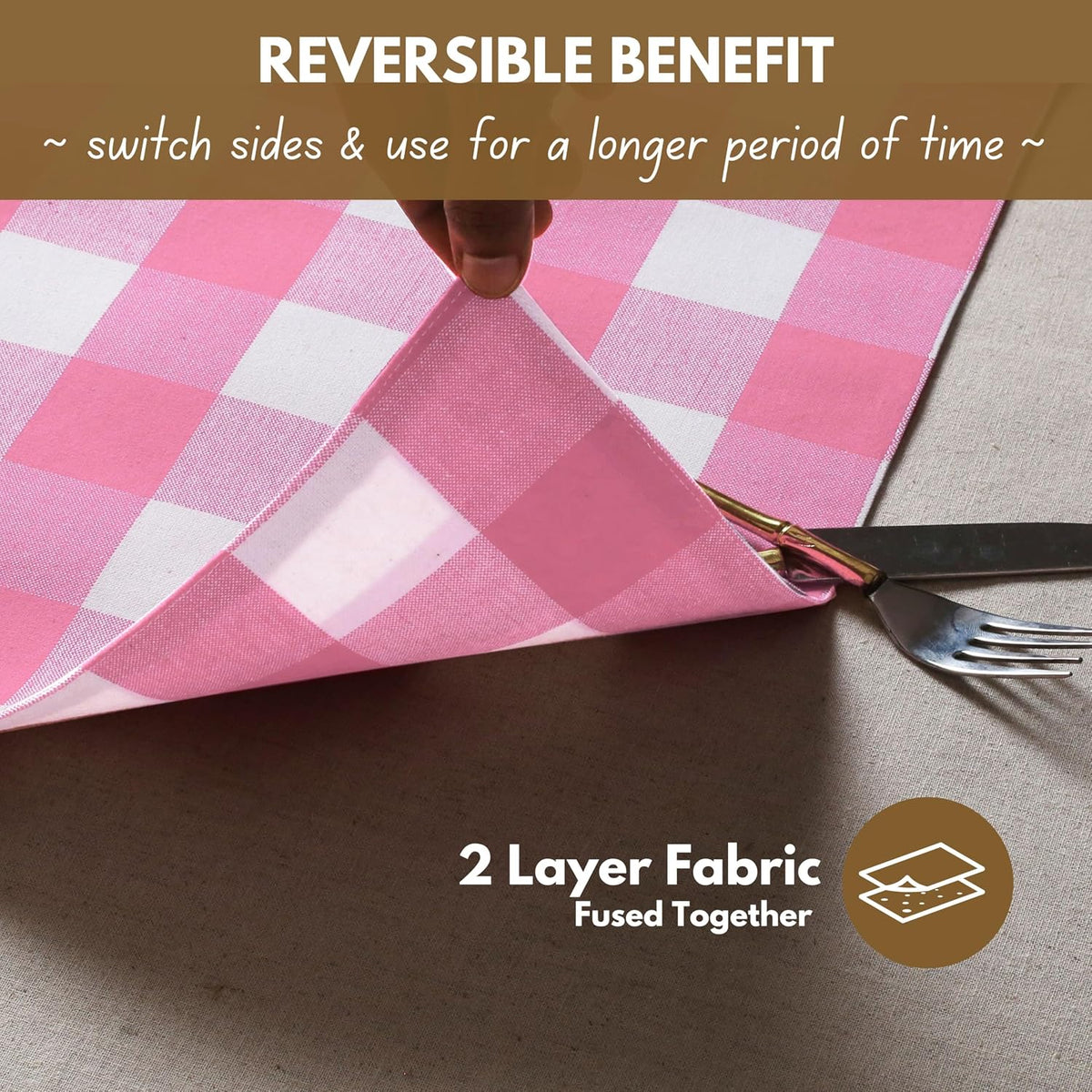 Cotton Placemat 13x19 inches, Heat Resistant, Buffalo Plaid Place mats Set of 4, Decorative Reversible Check Pattern Placemats for Dining Decor, Kitchen, Pink White