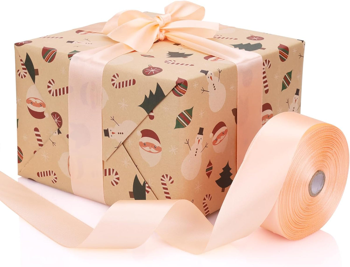 1-1/2 inch Champagne Pink Satin Ribbon 50 Yards Solid Fabric Ribbons Roll for Wedding Invitations, Bridal Bouquets, Sewing, Party Decorations, Gift Wrapping and More
