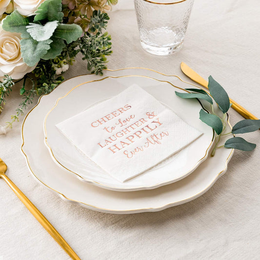 3-Ply 100 Pcs Bridal Shower Napkins Disposable Cocktail Napkins Rose Gold Foil Text Beverage Napkins for Engagement Party Decorations & Wedding Shower