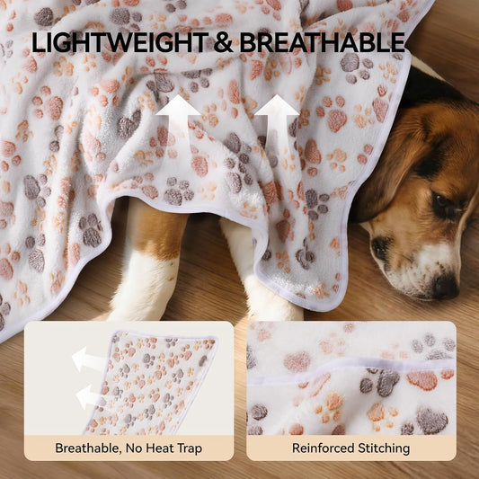 LINENLUX 1 Pack 3 Blankets Super Soft Fluffy Premium Fleece Dog Blankets for Puppy Cat Pet Blanket Flannel Throw Warm Sleep Dog Paw-3pcs 23x16 inch