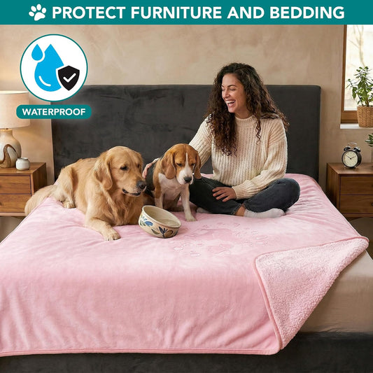 Waterproof Dog Blanket Puppy Cat Large Couch Cover, 60x80 Pink
