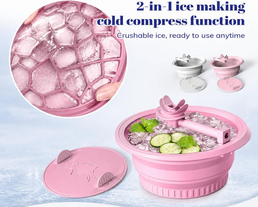 Face Ice Bath Bowl with Breathing Tubes and Built-in Ice Tray, Collapsible Silicone Ice Bowl for Face Cold Plunge, Portable Facial Ice Roller Alternative for Skin Tightening and Depuffing (Pink)