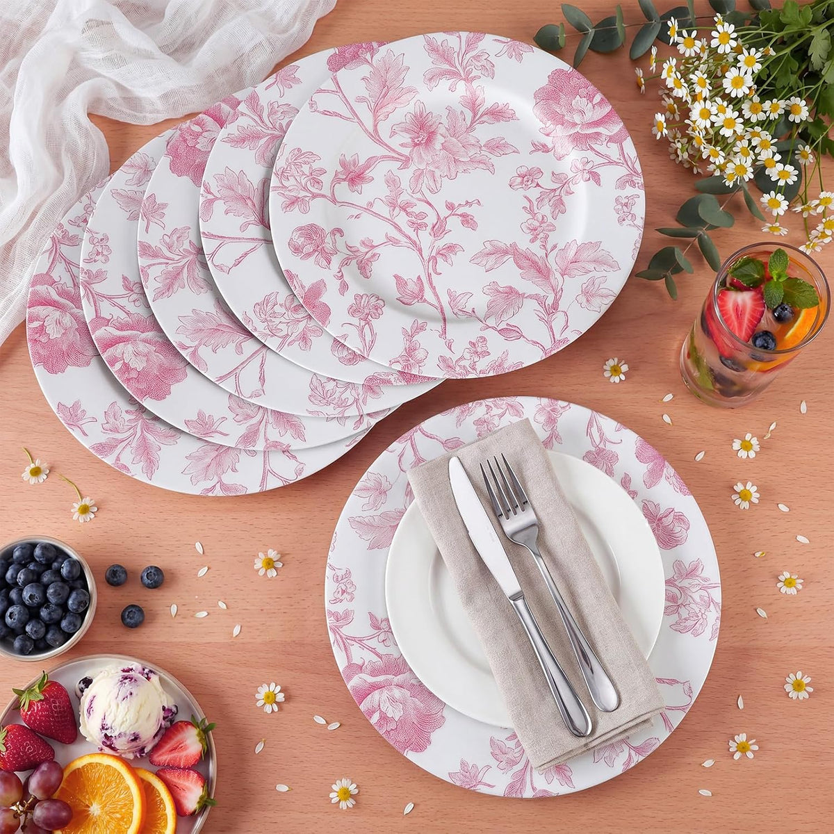 6 Pack 13inch Christmas Charger Plate Bluk Pink White French Toile