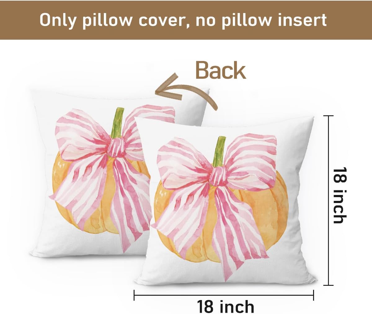 Fall Room Decor Aesthetic, Fall Pumpkin Pillow Cover 18x18, Coquette Pink Bow Pumpkin Autumn Decorative Throw Pillow Case for Girls Bedroom Home Drom Apartment