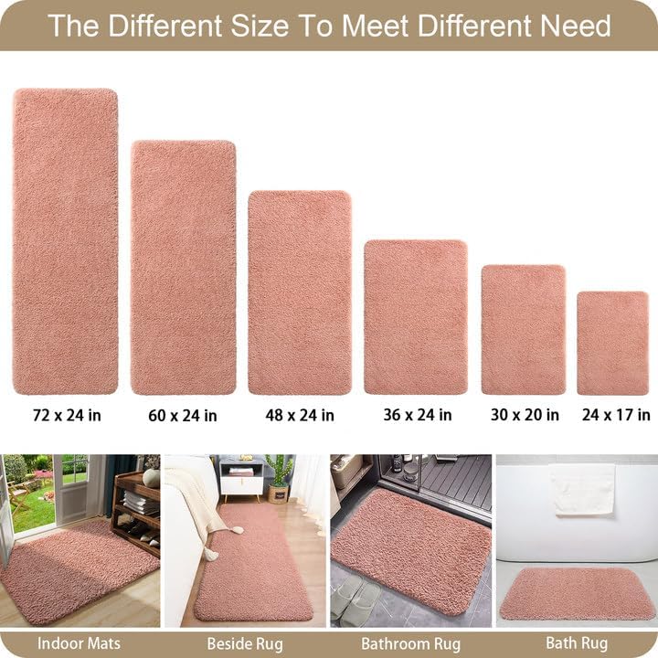 AROGAN Luxury Long Bathroom Runner Rug, Non Slip Bath Mat, 24x72 Inch Pink